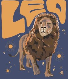 a lion is standing in front of the word leo on a blue background with stars