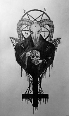 a drawing of a demon holding a human skull