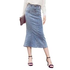 Discover our 2023 Spring-Summer Collection and make a statement with our street-style trumpet denim skirt for women! This high-waist. stretchy skirt features a zipper and button closure. and its bleached finish gives it a unique. edgy look that is sure to turn heads.Why You'll Fall In Love Timeless Style: Channel your inner fashionista and make a bold style statement with this timeless trumpet denim skirt. Flattering Fit: Its high-waisted design and stretchy fabric ensures a perfect fit. making Trendy Flare Skirt For Spring, Trendy Fitted Flare Denim Skirt, Denim Skirt Jeans For Spring, Trendy Denim Flare Skirt, High Waist Denim Skirt For Fall, Spring Mid-rise Stretch Denim Skirt, Non-stretch Mid-rise Denim Skirt For Spring, High Rise Skirt For Spring, Spring Flared Medium Wash Denim Skirt