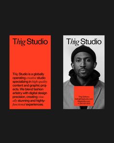 an orange and black bookmark with the title this studio