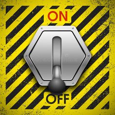 a metal button with the word on it and an off sign in the background royalty illustration