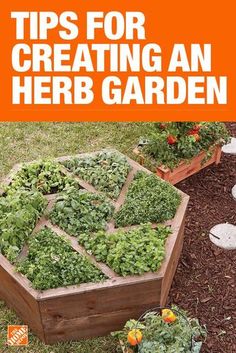 an herb garden is shown with the title tips for creating an herb garden