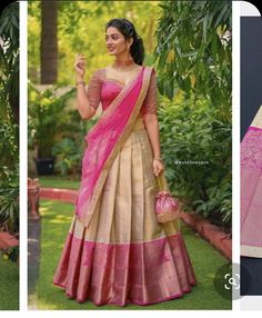 Lehanga Bridal Look, Dhawani Designs Kerala Wedding, South Indian Skirt And Blouse, Half Saree Lehenga Blouse Designs, Onam Outfits, Sari Lehenga