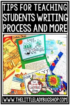 a pile of books and papers with the title tips for teaching students writing process and more