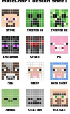 the pixel art design sheet for minecraft