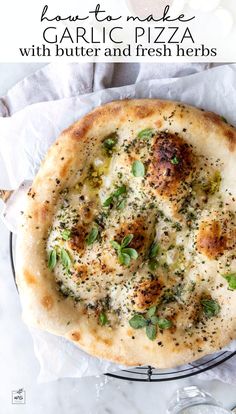 Whip up a delicious pizza in just 25 minutes with this mouthwatering recipe. Start with artisan pizza dough, then infuse it with the rich flavors of melted salted butter, chopped garlic, and a medley of fresh herbs like green onion, rosemary, and thyme. Add a sprinkle of flaky salt, freshly ground black pepper, and a dash of red pepper flakes for a hint of spice. Finish with a garnish of minced chives for a burst of freshness. For the full recipe, visit the link provided. Homemade Pizza Oven, Pizza Recipes Dough, Think Food, Chapati, Oven Recipes, Recipes Homemade