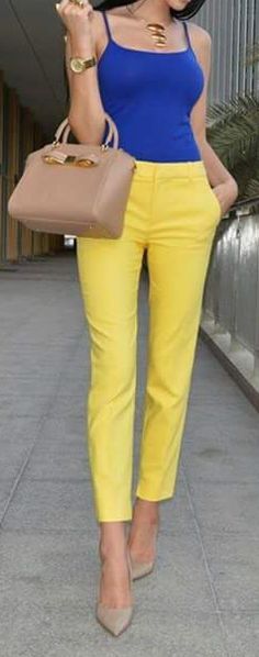 Yellow Pants Outfit, Outfits Primavera, Full Outfits, Casual Fashion Trends, Summer Trends Outfits, Yellow Pants, Pant Sets, Fashion Mode, Work Attire