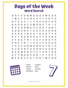 the days of the week word search