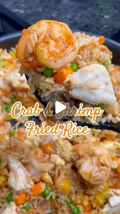 shrimp and shrimp fried rice in a skillet