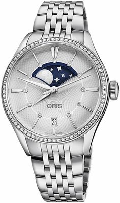 Oris Artelier Grande Lune, Date Diamonds 76377234951MB Item #: 76377234951MB Oris Artelier, Moonphase Watch, Oris Aquis, Oris Watches, Authentic Watches, Free Bracelet, Women's Watches, Watch Movement, Watch Sale