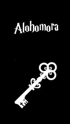 an old key with the word alohmora on it in black and white