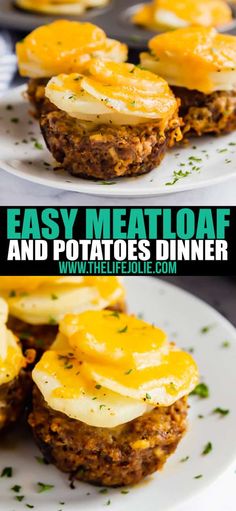 two plates with meatloaf and potatoes on them