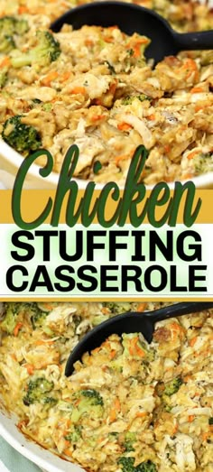 this chicken stuffing casserole is loaded with broccoli and carrots