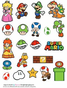 the super mario stickers are all different shapes and sizes, but there is no image on