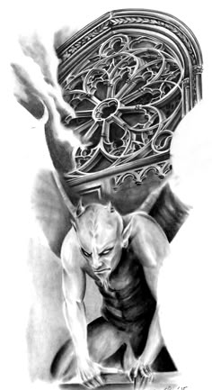 a pencil drawing of a demon sitting in front of a mirror