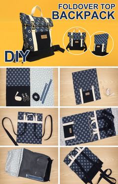 the instructions for how to make an easy foldover bag with fabric and leather straps