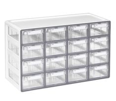 a large plastic drawer with twelve drawers on top and six smaller bins in the bottom