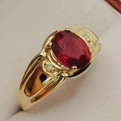 ad eBay - Find many great new & used options and get the best deals for 1.50Ct Oval Cut Natural Red Ruby Solitaire Gift Men Ring 14k Yellow Gold Plated at the best online prices at eBay! Free shipping for many products! Mens Gemstone Rings Unique, Ruby Ring Designs, Antique Ruby Ring, Stone Rings For Men, Mens Ring Designs, Natural Ruby Ring, Mens Gemstone Rings, Red Stone Ring, Mens Rings