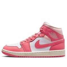 Jordan 1 Strawberries And Cream, Strawberry And Cream Jordan 1, Nike Pink High-top Jordan Shoes, Air Jordan 1 Mid Hyper Pink, Air Jordan 1 Mid Gs Pinksicle, Mid Digital Pink Jordan, Retro Basketball Shoes, Sea Coral, Cute Nike Shoes