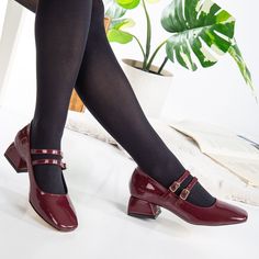 RED CHERRY MARY JANES - BURGUNDY JANE SHOES - RED MARY JANES Introducing our Red Cherry Mary Janes - the perfect blend of elegance and comfort for any occasion! Handcrafted with care from high-quality burgundy patent vegan leather, these Mary Jane Shoes feature two upper straps with buckles, adding a touch of sophistication to your look. The rich burgundy color brings a vibrant touch to any outfit. With a comfortable 1.4 inches (approximately 3.5 cm) chunky block heel, these Mary Janes provide t Red Patent Leather Mary Jane Heels, Red Mary Jane Heels With Block Heel, Red Mary Jane Block Heels, Red Court Shoes With Round Toe Medium Width, Red Court Shoes With Round Toe And Medium Width, Red Court Shoes With Medium Width And Round Toe, Red Court Shoes With Round Toe, Red Court Shoes For Fall, Burgundy Patent Leather Heels With Round Toe