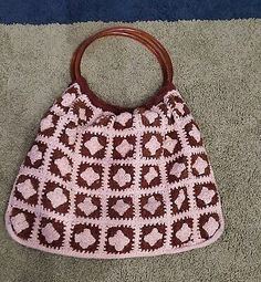 Crochet Hand Bag, Medium Purse, Beige Crochet, Crochet Granny Square, Brown Fabric, Boho Crochet, Crochet Granny, Brown Beige, Women Accessories Bags