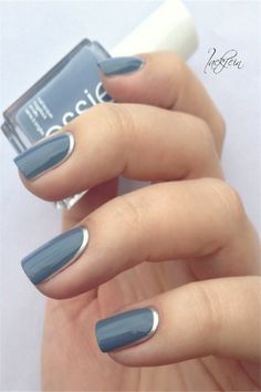 Grey Blue Nails, Metallic Nails Design, Grey Nails, Metallic Nail Art, Silver Nail, Pin Design, Metallic Nails, Silver Nails