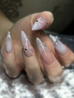 Snowflake Stiletto Nails, Christmas Stiletto Nails Winter, Snow Flake Nails Acrylics, Stiletto Winter Nails, Winter Nails Stiletto, Christmas Stilleto Nails, Snowflake Nails Acrylic, Winter Stiletto Nails, Stiletto Nails Christmas