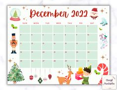 a calendar with christmas decorations on it