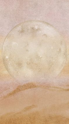 an abstract painting of a full moon in the sky over a desert area with sand and grass