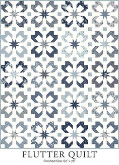 a quilt pattern with stars on it and the words flutterr quilt written in blue