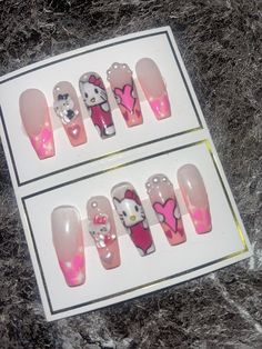 Hello Kitty Handpainted Presson Nails. Prep Kit Included Hand Drawn Hello Kitty Nails, Hello Kitty Foil Nails, Press On Nails Hello Kitty, Hello Kitty Painted Nails, Hello Kitty Press Ons, Hello Kitty Nails, Womens Nails, Press On Nails, Beautiful Nails