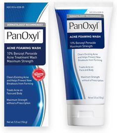 Panoxyl Maximum Strength acne foaming face Wash, contains 10% benzoyl peroxide. Maximum strength foaming wash. Effectively penetrates pores killing the bacteria that cause acne. Clears existing acne blemishes and prevents new blemishes from forming. The highest strength of benzoyl peroxide available without a prescription. Gently removes dirt and excess oil to cleanse and unclog pores. Makes it an excellent choice for the management of acne on the face, chest and back Panoxyl Acne Foaming Wash, Pores On Face, Benzoyl Peroxide Wash, Acne Face Wash, Foaming Face Wash, Benzoyl Peroxide, Face Acne, Acne Blemishes, Clear Acne