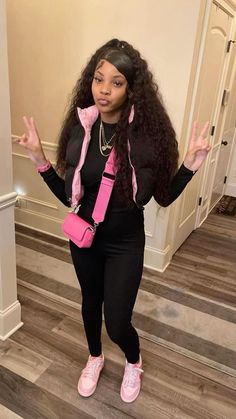 Outfits Ideas Black Women For School, Triple Pink Outfits, Simple Cute Birthday Outfits, Pink Birthday Outfit For School, 15 Birthday Outfit Ideas Winter, Birthday Outfit For 13, 11th Grade Outfits, Barbie Dunks Outfit Ideas, Cute Swag Outfits Winter