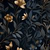 a black background with gold flowers and leaves