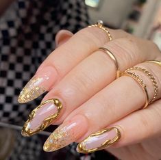 Golden Glitter Nails, Acrylic Nails Y2k, Nails Japanese, Evil Eye Nails, Eye Nail Art, Nails Trends, Nail Prep, Minimal Nails, Pearl Nails