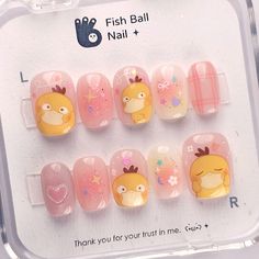 Psyduck Nails, Pokemon Nail Art, Pokemon Nails, Character Nails, Korean Nail Art, Korean Nails