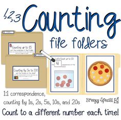 an image of counting file folders with numbers and pizza on the front, count to 10