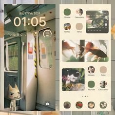 an image of a cat and dog on the inside of a train with stickers