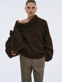 (Pre-order) Becca Oversized High Roll Knit Pullover, Chocolate Winter Knit Sweater, Oversized Pullover, Pullover Sweater Women, Loose Sweater, Brown Sweater, Knit Pullover, Winter Sweaters, Ribbed Sweater, Long Sleeve Casual