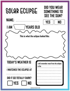 the solar eclipse worksheet for kids to learn how to write and read it