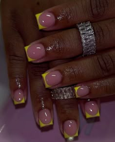 Short Nails, Yellow Nails , French tip nails , French tip, short Nails Acrylic Nails Yellow, Hard Nails, Girly Acrylic Nails, Her Nails, French Acrylic Nails