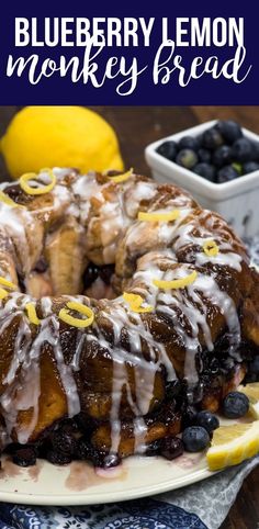 a blueberry lemon monkey bread on a plate