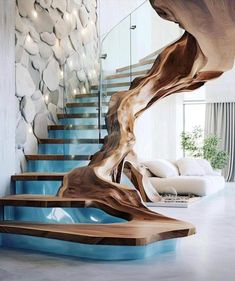 the stairs are made out of wood and have been designed to look like a tree