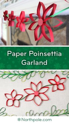 paper poinsettia garland with text overlay