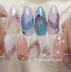 Purple Mermaid Nails Design, Nails Mermaid Design, Mermaid Design Nails, Nail Mermaid Design, Mermaid Themed Nails, 3d Mermaid Nails, Mermaid Tail Nails, Belle Nails, Mermaid Nail Art