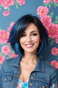 Brown With Blue Highlights, Peacock Hair Color, Edgy Hair Color, Vivid Hair Color, Brunette Balayage Hair, Edgy Hair, Hair Color Blue, Hair Color And Cut