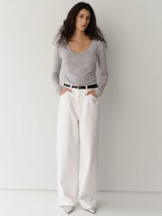 Simple and classic denim jeans. Featuring wide leg silhouette, maxi length, and its clean white color. Style with various tops like sweatshirt, sweater, or t-shirts to create classic daily outfits. - Wide leg silhouette and maxi length- Five-pocket styling- Belt loops detail- Clean and basic white color- Classic and daily mood White Denim Outfit, White Jeans Outfit, Daily Mood, Jeans Outfit, Evening Attire, Denim Outfit, Color Style, White Denim, Fashion Sense