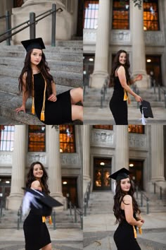 a woman in graduation clothes posing on steps