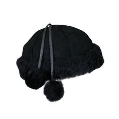 Attractive black shearling cap with 2 shearling pom poms by Burberry UK. Excellent condition. 26.5" interior circumference, 7" deep 1950s Hats, Bowl Hat, Burberry Cap, Black Hats, Zendaya Style, Fisherman's Hat, Briar Rose, Burberry Black, Pom Pom Hat