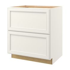 a white cabinet with two drawers on the bottom and one drawer open to reveal an unfinished piece of furniture